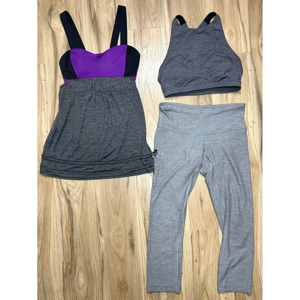 Lululemon Workout Set/3 Womens 4 Tank Top Sports Bra Capri Leggings Gym Athletic